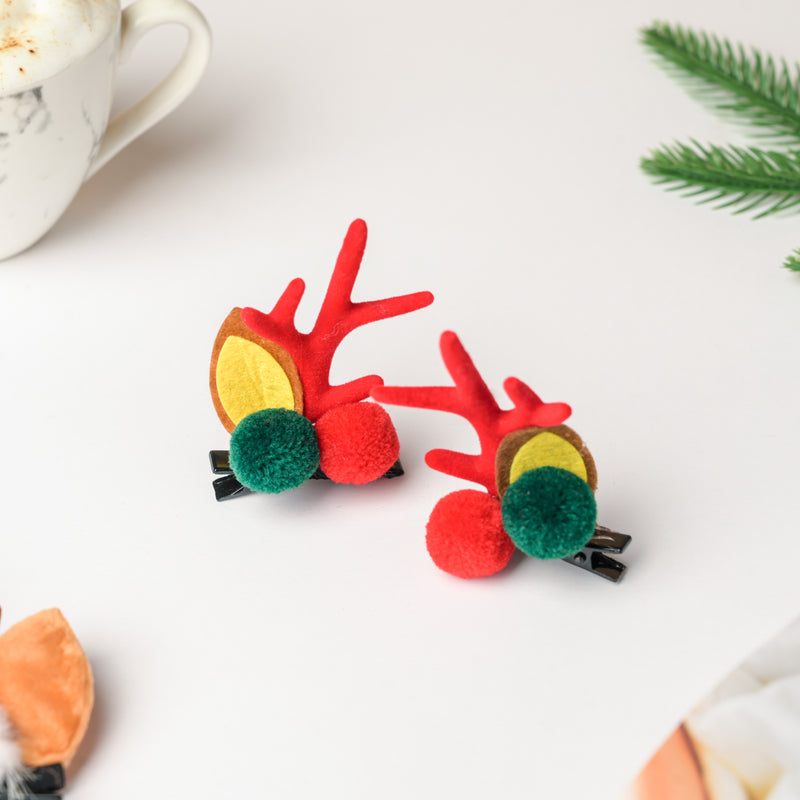 Reindeer Christmas Hairpin Red Set of 2
