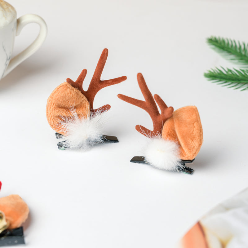 Reindeer Christmas Hairpin Brown Set of 2