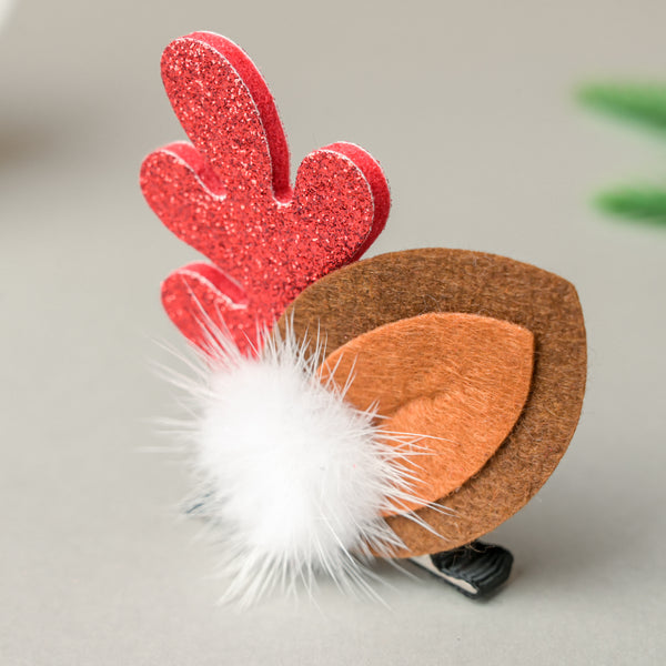 Reindeer Christmas Hairpin With Fur Set of 2