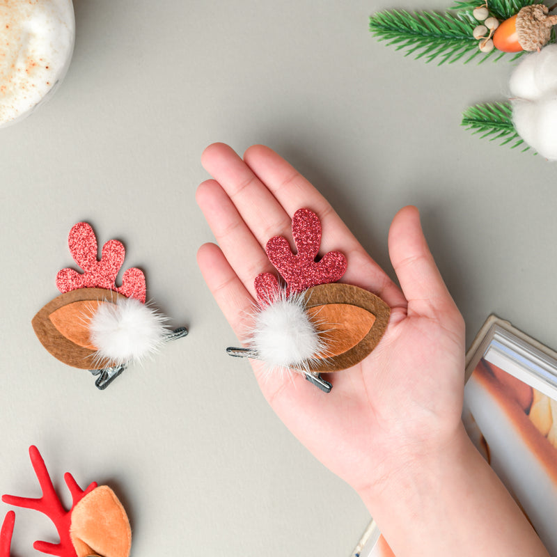 Reindeer Christmas Hairpin With Fur Set of 2