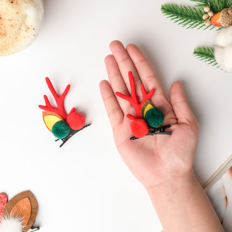 Reindeer Christmas Hairpin Red Set of 2