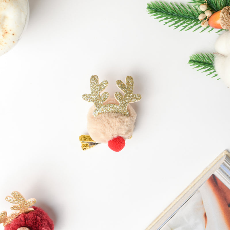 Fluffy Reindeer Hairpin White
