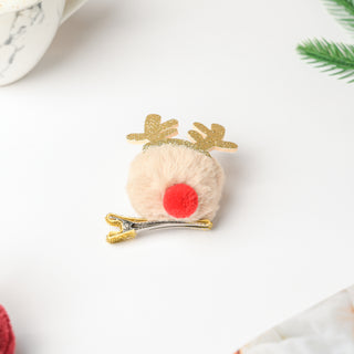 Fluffy Reindeer Hairpin Off White