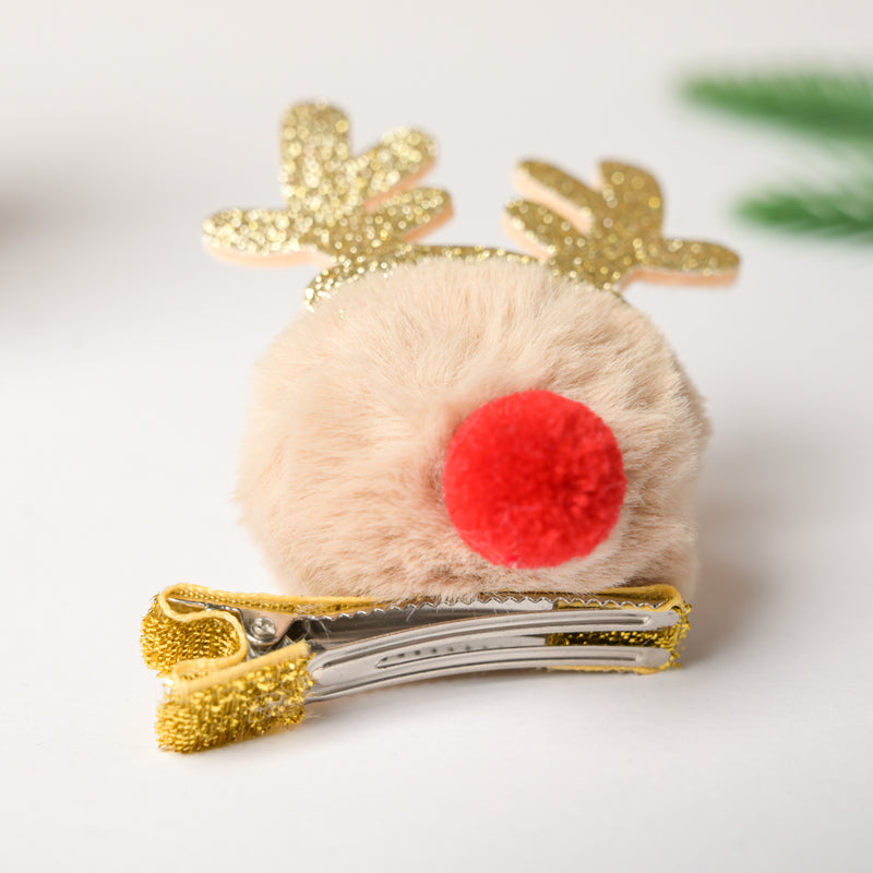 Fluffy Reindeer Hairpin White