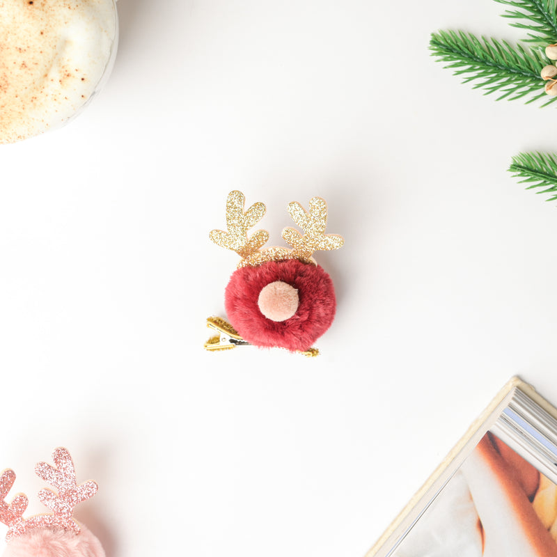 Fluffy Reindeer Hairpin Red
