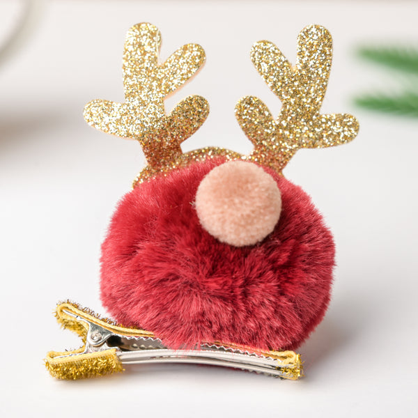 Fluffy Reindeer Hairpin Red