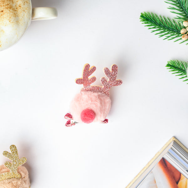 Fluffy Reindeer Hairpin Baby Pink