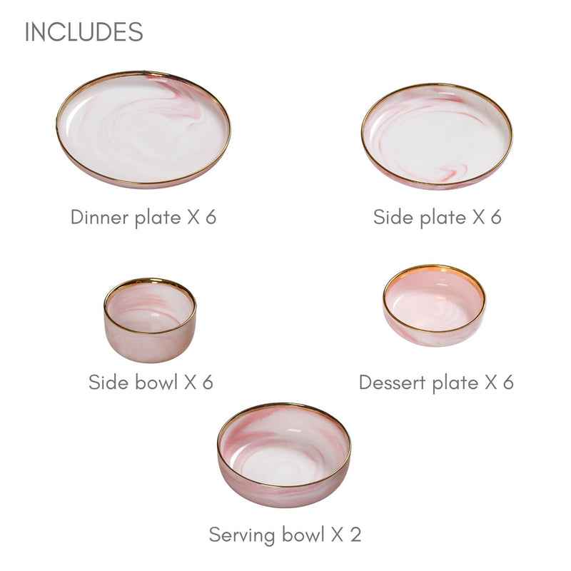 Pink Marble 26 Piece Dinnerware For 6
