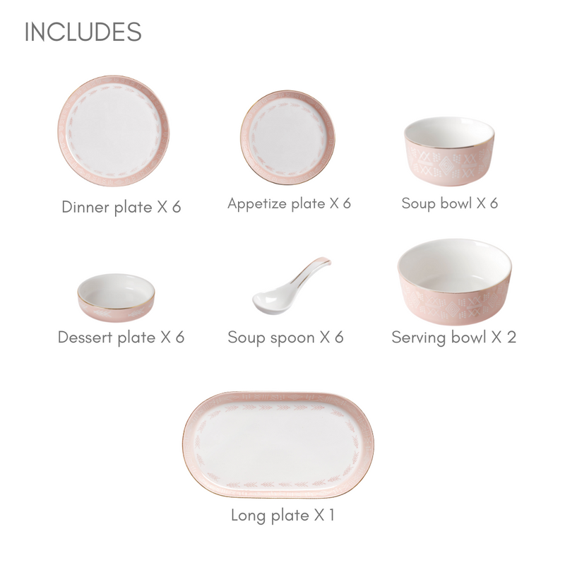 Azo Pink 27 Piece Dinner Set For 6