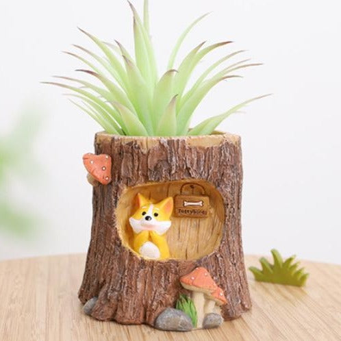 Dog in Log Planter Pot - Indoor planters and flower pots | Home decor items