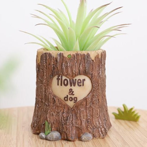 Dog in Log Planter Pot - Indoor planters and flower pots | Home decor items