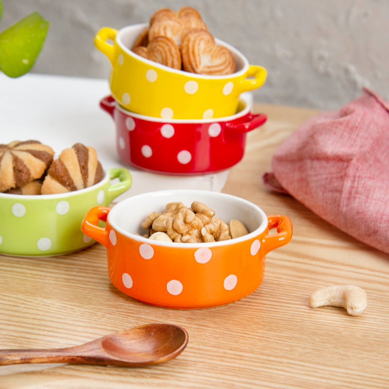 Dots Baking Bowl Set of 4 - Bowl, ceramic bowl, dip bowls, chutney bowl, dip bowls ceramic | Bowls for dining table & home decor 