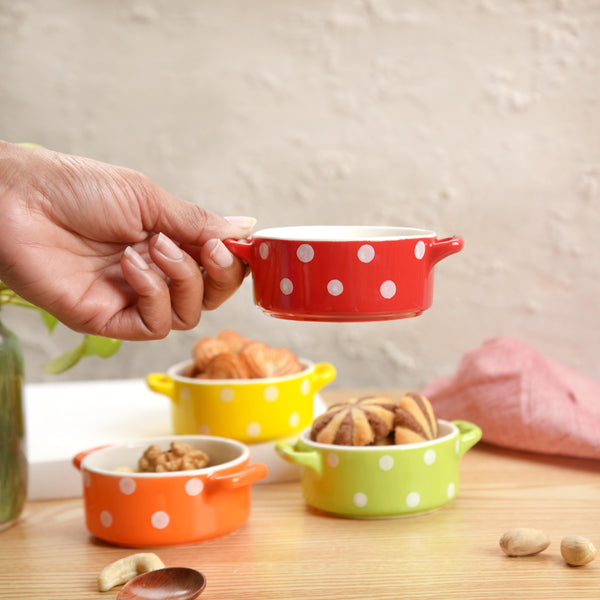 Dots Baking Bowl Set of 4 - Bowl, ceramic bowl, dip bowls, chutney bowl, dip bowls ceramic | Bowls for dining table & home decor 