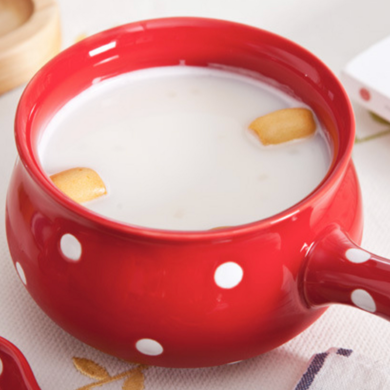 Dots Ceramic Pot Red 500 ml - Soup bowl, ceramic bowl, salad bowls, snack bowls, bowl with handle | Bowls for dining table & home decor