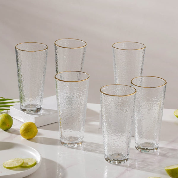 Pebble Textured Medium Glass Drinking Glass Set Of 6 350 ml