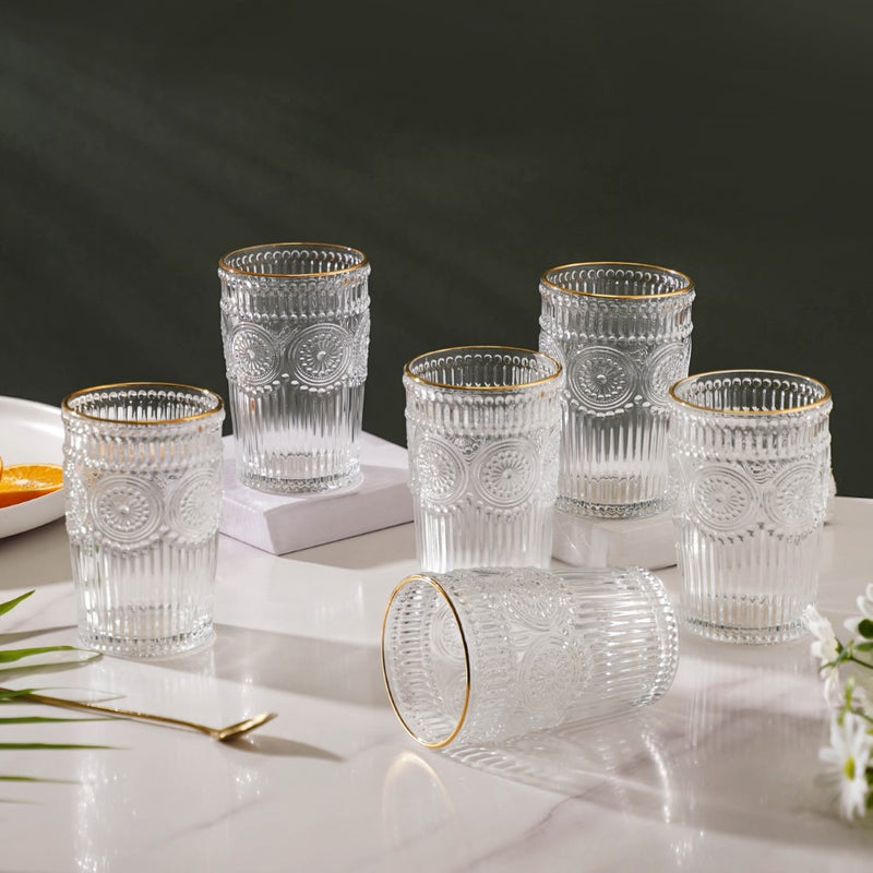 Embossed Large Drinkware Glass Set of 6 250 ml