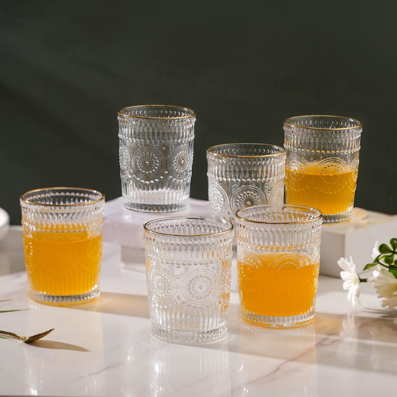 Embossed Small Drinkware Glass Set of 6 250 ml