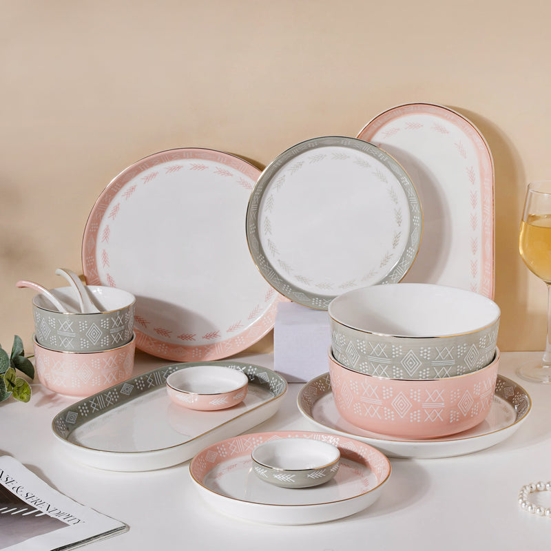 Azo Pink Grey 34 Piece Dinner Set For 6
