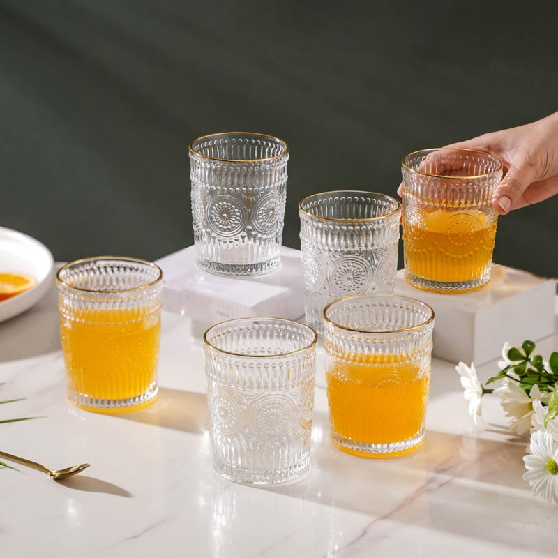 Embossed Small Drinkware Glass Set of 6 250 ml