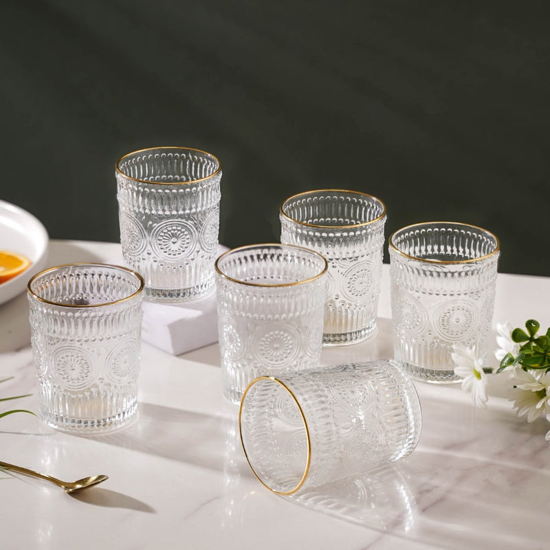 Embossed Small Drinkware Glass Set of 6 250 ml