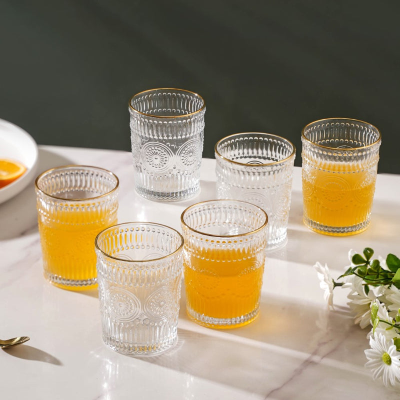 Embossed Small Drinkware Glass Set of 6 250 ml