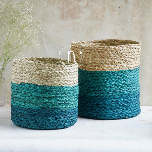 Eco-Friendly Planter Baskets Blue Set of 2 - Basket | Flower basket