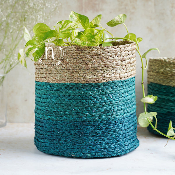 Eco-Friendly Planter Baskets Blue Set of 2 - Basket | Flower basket