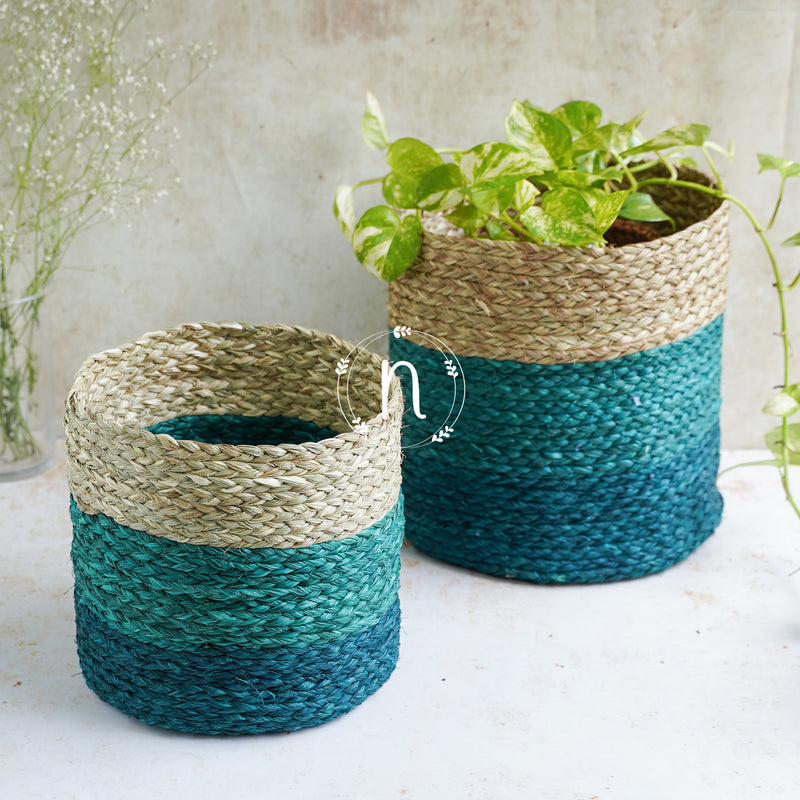 Eco-Friendly Planter Baskets Blue Set of 2 - Basket | Flower basket