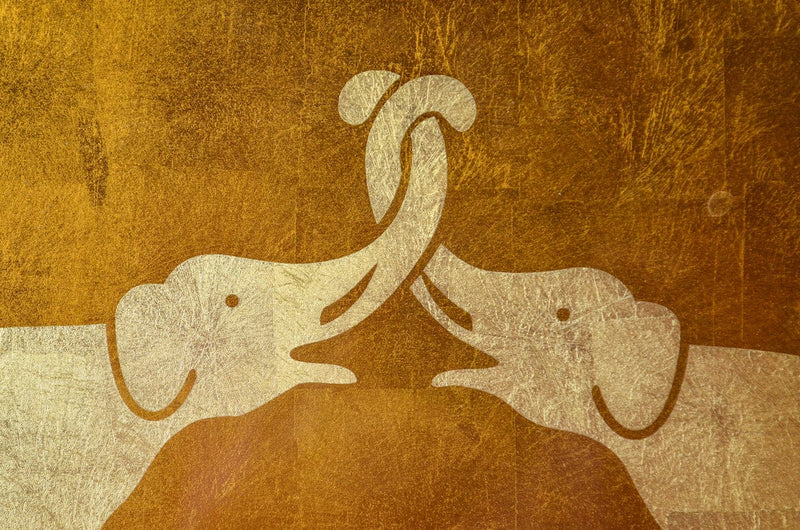 Rectangle Lacquer Tray With Elephant Design - Copper