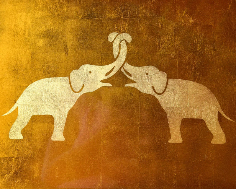 Rectangle Lacquer Tray With Elephant Design - Copper