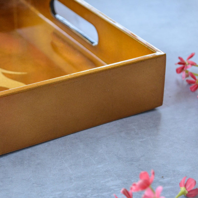 Rectangle Lacquer Tray With Elephant Design - Copper