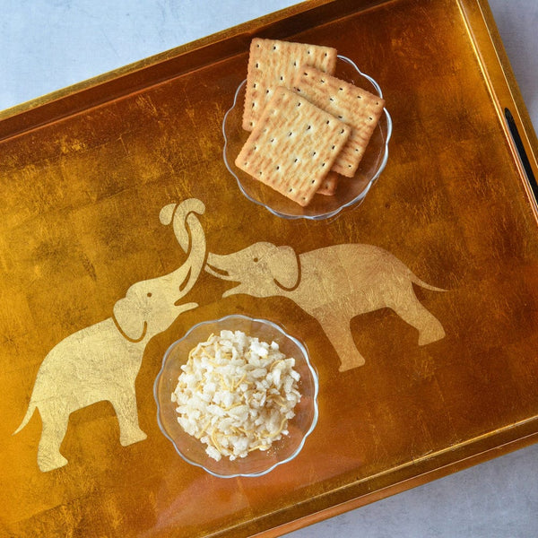 Rectangle Lacquer Tray With Elephant Design - Copper