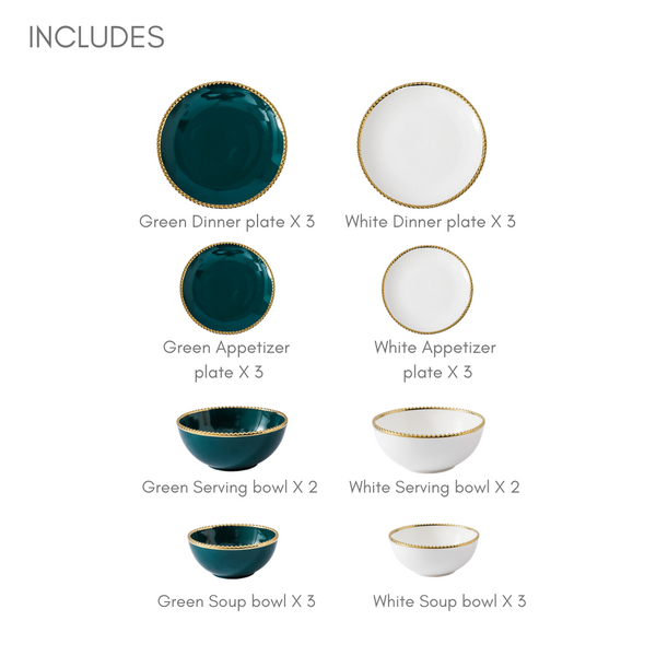 Green And White Elysian 22 Piece Dinnerware For 6