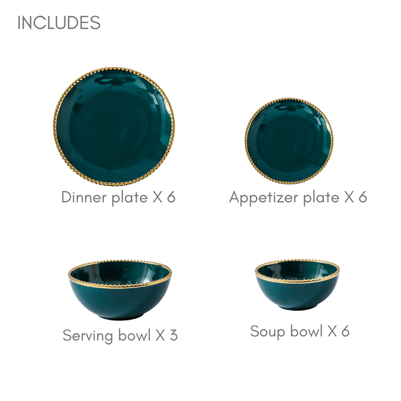 Green Elysian 21 Piece Dinner Set For 6