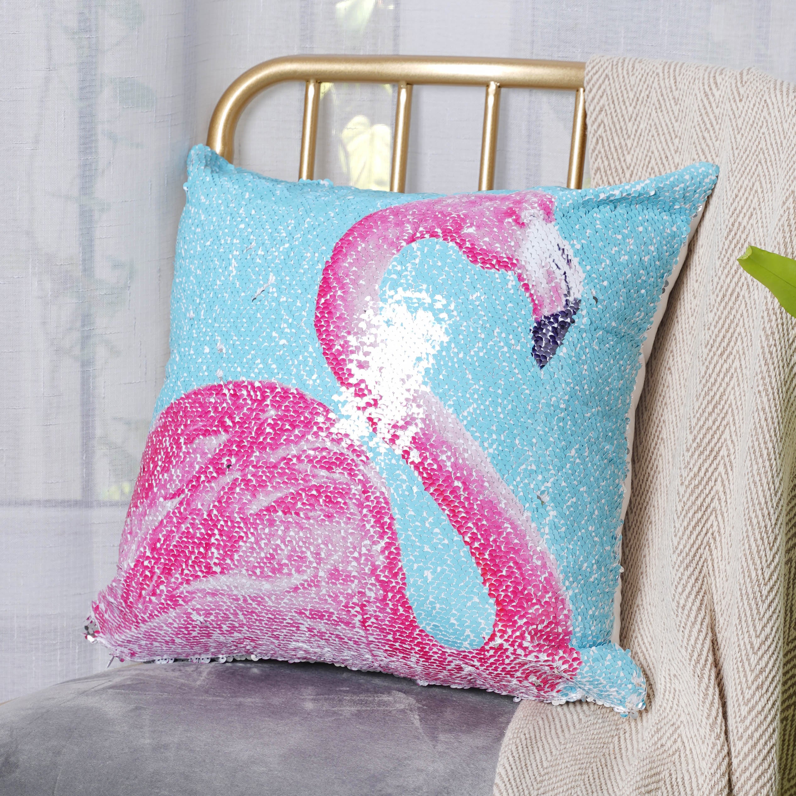 Sequin flamingo outlet pillow