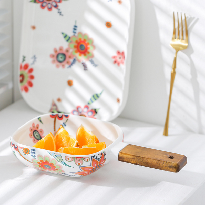 Floral Bowl with Handle - Serving bowls, noodle bowl, snack bowl, curry bowl | Bowls for dining & home decor