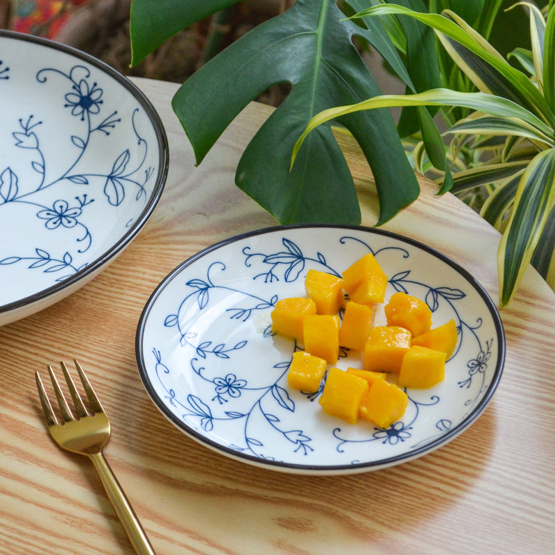Blue and white Floral Side Plate - Serving plate, small plate, snacks plates | Plates for dining table & home decor