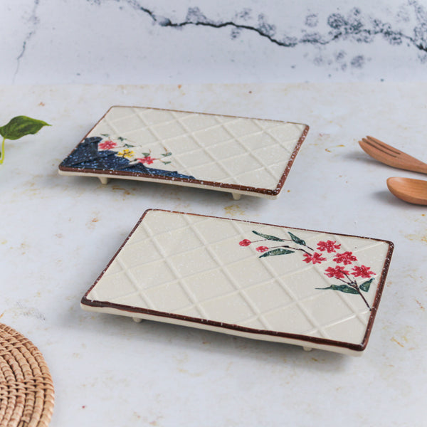 Flower Ceramic Platter - Ceramic platter, serving platter, fruit platter | Plates for dining table & home decor