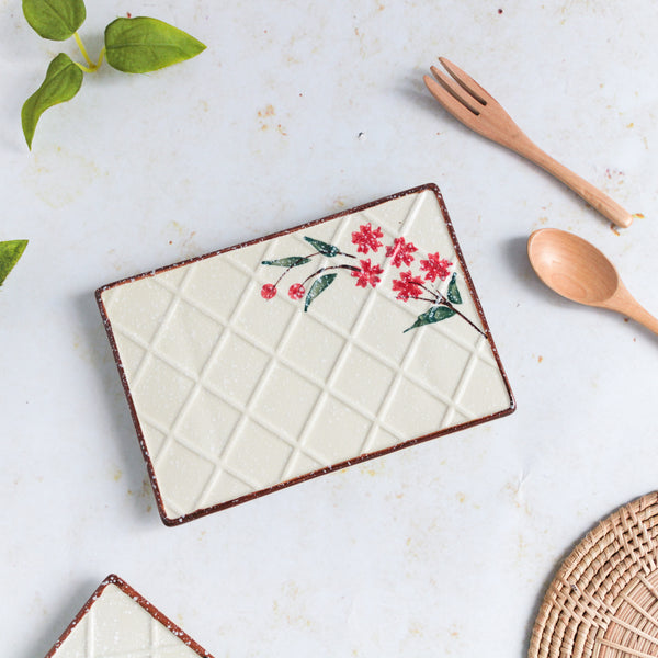 Flower Ceramic Platter - Ceramic platter, serving platter, fruit platter | Plates for dining table & home decor