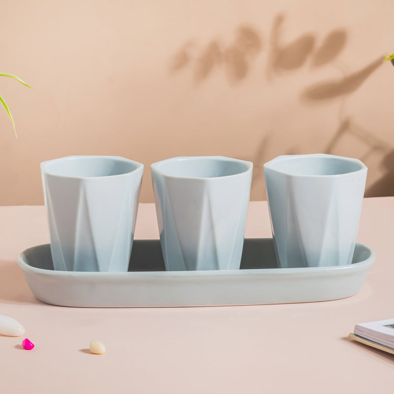 Ternion Textured Planter Set Of 3 With Plate Blue Grey - Indoor planters and flower pots | Home decor items