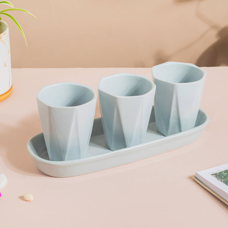 Ternion Textured Planter Set Of 3 With Plate Blue Grey - Indoor planters and flower pots | Home decor items