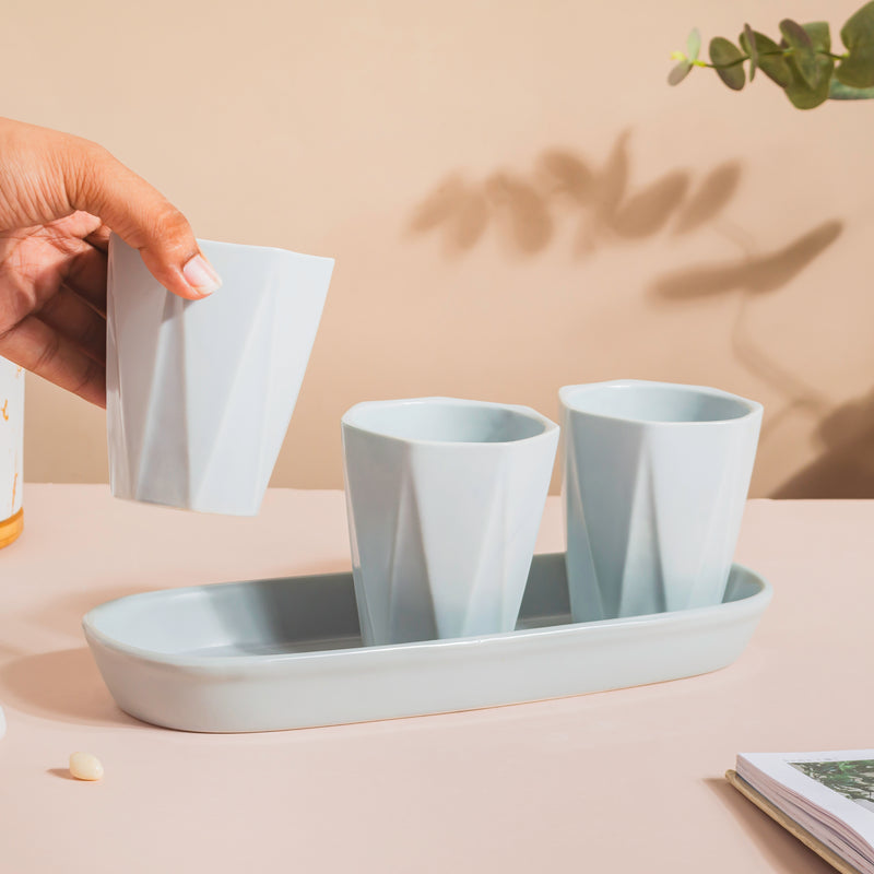 Ternion Textured Planter Set Of 3 With Plate Blue Grey - Indoor planters and flower pots | Home decor items