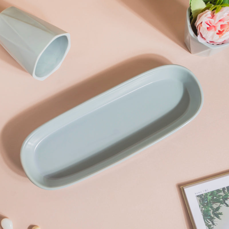 Ternion Textured Planter Set Of 3 With Plate Blue Grey - Indoor planters and flower pots | Home decor items