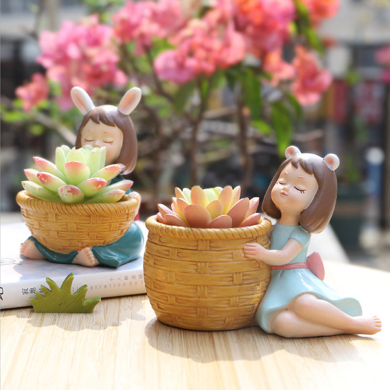 Girl With Basket Planter - Indoor planters and flower pots | Home decor items