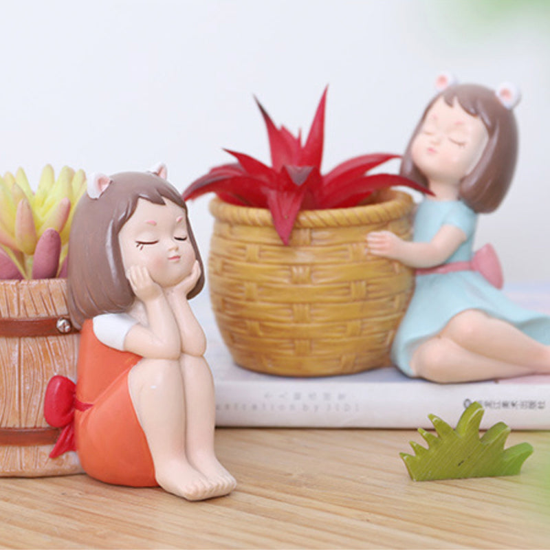 Girl With Basket Planter - Indoor planters and flower pots | Home decor items
