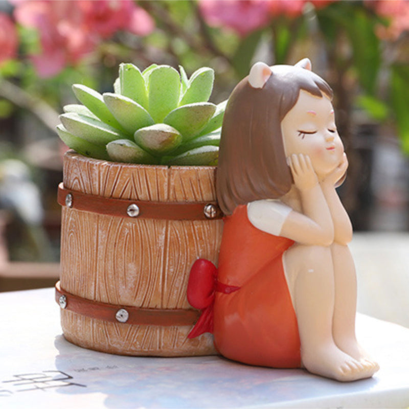 Girl With Basket Planter - Indoor planters and flower pots | Home decor items