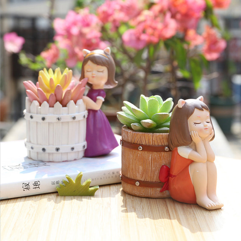 Girl With Basket Planter - Indoor planters and flower pots | Home decor items