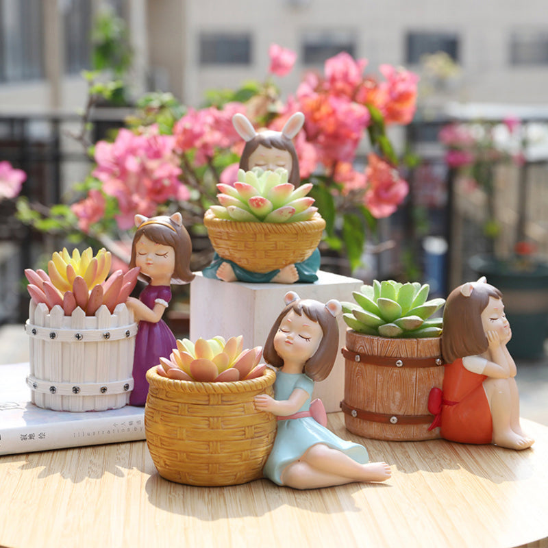 Girl With Basket Planter - Indoor planters and flower pots | Home decor items