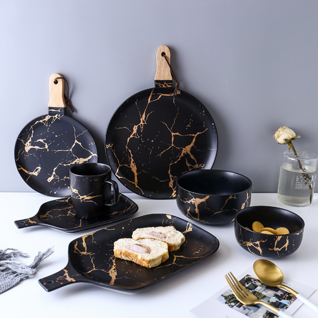 Black shop marble plates