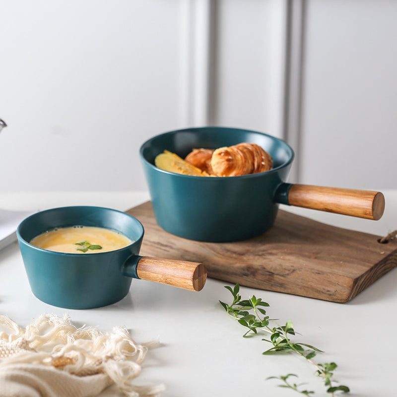 Green Bowl With Handle L - Serving bowls, noodle bowl, snack bowl, curry bowl | Bowls for dining & home decor